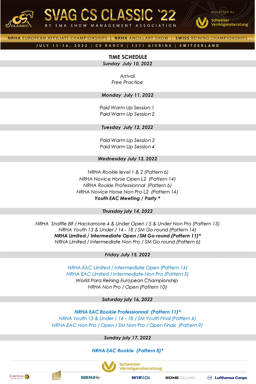NRHA European Affiliate Championships - Schedule